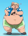  &lt;3 2_toes aloha_shirt anthro belly belly_overhang big_belly biped blonde_hair clothed clothing dewlap_(anatomy) domestic_pig double_chin eyewear fingers flip_flops footwear gillpanda hair hand_on_hip hi_res holding_object hooved_fingers hooves male mammal moobs navel obese obese_anthro obese_male one_eye_closed open_clothing open_shirt open_topwear overweight overweight_anthro overweight_male sandals shirt smile solo standing suid suina sunglasses sus_(pig) thick_thighs toes topwear wide_hips wink 