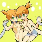  alternate_costume bare_shoulders breasts cleavage denim denim_shorts dual_persona green_eyes kasumi_(pokemon) lowres multiple_girls naked_suspenders non-web_source orange_hair pokemon pokemon_(anime) pokemon_ag revealing_clothes short_hair shorts side_ponytail sitting small_breasts suspenders tentacles time_paradox topless vest 