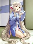  acid_head blonde_hair chii chobits happy kneeling long_hair oversized_clothes panties robe solo underwear very_long_hair 