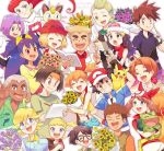  6+boys 6+girls :t ahoge ash_ketchum bangs baseball_cap beanie black_hair black_shirt blonde_hair blue_eyes blue_jacket bonnie_(pokemon) book brock_(pokemon) brother_and_sister brown_eyes brown_hair bulbasaur cilan_(pokemon) clemont_(pokemon) closed_eyes closed_mouth collarbone collared_shirt commentary_request dark_skin dawn_(pokemon) delia_ketchum earrings eyebrows_visible_through_hair eyelashes fanny_pack flower gary_oak gen_1_pokemon glasses green_eyes hair_tie hat headband holding holding_book holding_pokemon index_finger_raised iris_(pokemon) jacket james_(pokemon) jessie_(pokemon) jewelry jumpsuit labcoat long_hair looking_at_viewer looking_up max_(pokemon) may_(pokemon) meowth misty_(pokemon) mother_and_son multiple_boys multiple_girls open_mouth orange_hair orange_headband pikachu pokemon pokemon_(anime) pokemon_(classic_anime) pokemon_(creature) pokemon_bw_(anime) pokemon_dppt_(anime) pokemon_rse_(anime) pokemon_xy_(anime) purple_eyes purple_flower purple_hair red_bandana red_eyes red_hair red_headwear red_shirt samson_oak samuel_oak sasairebun serena_(pokemon) shirt short_hair short_sleeves shorts siblings side_ponytail smile spiked_hair suspenders tank_top team_rocket team_rocket_uniform teeth tied_hair tongue tracey_sketchit waving white_headwear white_shorts yellow_tank_top 