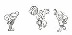  anthro ball basketball basketball_(ball) bodily_fluids clothing curled_hair curled_tail el_se&ntilde;or_erizo eyelashes female hair hi_res mammal monochrome nutty_(el_senor_erizo) rodent sciurid simple_background solo sport_swimsuit sweat sweatdrop swimwear uniform 