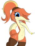  3:4 alpha_channel armless beak blue_eyes dreameclipsewolf eyelashes female genitals hair hi_res long_eyelashes nipples orange_hair pussy solo wide_hips 