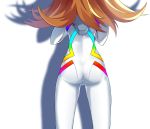  1girl ass bodysuit brown_hair evangelion:_3.0+1.0_thrice_upon_a_time feet_out_of_frame from_behind head_out_of_frame highres long_hair mrnn neon_genesis_evangelion rainbow_order shikinami_asuka_langley simple_background skin_tight solo souryuu_asuka_langley standing white_background white_bodysuit 