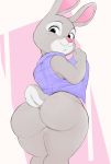  anthro big_butt bonnie_hopps bottomless buckteeth butt butt_focus clothed clothing disney female hi_res lagomorph leporid looking_at_viewer looking_back mammal mature_female open_clothing open_shirt open_topwear rabbit shirt solo teeth thick_thighs topwear usnarbit wide_hips zootopia 