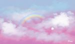  ayu_(mog) blue_sky cloud cloudy_sky day ghost gradient_sky no_humans original outdoors pink_sky rainbow scenery signature sky 