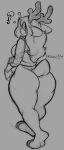  0r0ch1 ? aged_up anthro antlers big_breasts big_butt big_eyes breasts butt capreoline cervid clothed clothing curvaceous curvy_figure deltarune female grey_background hair horn long_hair looking_at_viewer looking_back mammal monochrome noelle_holiday panties rear_view reindeer shirt simple_background skimpy solo thick_thighs thong topwear underwear video_games voluptuous walking wide_hips 