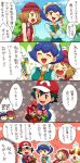  &gt;_&lt; 1boy 2girls :d ;d ash_ketchum bare_arms baseball_cap black_hair blue_eyes blue_hair blue_jacket blue_ribbon blush box braixen brown_eyes closed_eyes cloud commentary_request day gen_6_pokemon gift gift_box hat jacket light_brown_hair miette_(pokemon) multiple_girls one_eye_closed open_mouth outdoors outline pokemon pokemon_(anime) pokemon_(creature) pokemon_xy_(anime) polka_dot popped_collar red_eyes red_headwear ribbon sasairebun serena_(pokemon) short_hair sky smile speech_bubble tongue translation_request tree 