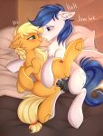  2019 absurd_res animal_genitalia animal_penis applejack_(mlp) balls bed blonde_mane blonde_tail blue_eyes blue_mane blue_tail blush bodily_fluids chest_tuft constance_everheart cum cum_in_pussy cum_inside cum_leaking cutie_mark dialogue duo ears_back english_text equid equine equine_penis fan_character female female_penetrated feral feral_on_feral friendship_is_magic fur furniture genital_fluids genitals green_eyes hasbro hi_res horse inner_ear_fluff inside looking_at_another lying male male/female male_penetrating male_penetrating_female mammal mane medial_ring my_little_pony on_bed open_mouth orange_body orange_fur penetration penis pesty_skillengton pillow pivoted_ears pony pussy saliva saliva_string spread_legs spreading text tongue tongue_out tuft underhoof vaginal vaginal_penetration white_body white_fur 