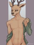  2020 3:4 absurd_res anthro antlers beastars black_nose brown_body brown_fur cervid cynicalstarr fur hi_res horn louis_(beastars) male mammal signature simple_background solo 