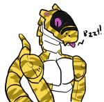  anthro blowing_raspberries clothed clothing male pink_eyes scalie snuggush snuggush_(synth) solo synth_(vader-san) tongue tongue_out topless 