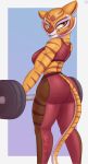  2020 absurd_res anthro big_breasts big_butt breasts butt clothing dreamworks exercise felid female hi_res kung_fu_panda looking_at_viewer looking_back mammal master_tigress nexcoyotlgt pantherine solo tiger weightlifting workout yoga_pants 