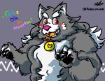  anthro awoonoah body_hair canid canine canis cel_shading feral happy happy_trail lace looking_at_viewer male mammal pink_nose simple_background solo text were werecanid werecanine werewolf wolf 