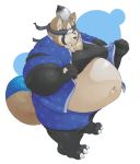  2020 anthro belly bottomwear brown_body brown_fur canid canine clothing fur hi_res kemono live-a-hero male mammal navel obese obese_anthro obese_male overweight overweight_anthro overweight_male qmdk1234 raccoon_dog shoen shorts solo tanuki video_games 