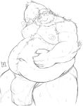  2020 anthro asian_clothing belly bodily_fluids bulge clothing east_asian_clothing fundoshi goro_(live-a-hero) hi_res japanese_clothing kemono live-a-hero male mammal monochrome moobs navel nipples obese obese_anthro obese_male overweight overweight_anthro overweight_male pochizizi solo sweat underwear ursid video_games 