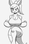  anthro athletic athletic_anthro athletic_female big_breasts boxing_gloves breasts cleavage clothed clothing curvy_figure female fighting_pose handwear kangaroo lemondude looking_at_viewer macropod mammal marsupial monochrome on_one_leg pose simple_background solo standing thick_thighs 
