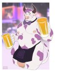 2020 absurd_res alcohol anthro apron apron_only beard beer beer_mug belly beverage body_hair bovid bovine bow_tie cattle chest_hair clothing dane_(character) facial_hair facial_piercing flaccid flufflecraft genital_piercing genitals hair hi_res horn looking_at_viewer male mammal mostly_nude musclegut muscular muscular_anthro muscular_male navel nipple_piercing nipples nose_piercing nose_ring pecs penis penis_piercing piercing prince_albert_piercing pubes purple_hair purple_spots smile solo spots spotted_body standing stubble waiter white_body working 