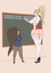  big_breasts breasts butt chalkboard clothed clothing duo english_text female hi_res human humanoid larger_female lou_(thekite) mammal mawile nintendo no_underwear not_furry pixie_(thekite) pok&eacute;mon pok&eacute;mon_(species) school_uniform size_difference smaller_female spank_marks text thekite uniform video_games 