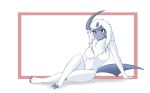  absol anthro breasts chest_tuft claws crossed_legs female hi_res horn lying lying_on_ground mammal mane miragepotato nintendo pok&eacute;mon pok&eacute;mon_(species) red_eyes simple_background solo tuft video_games 