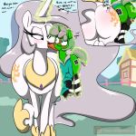  1:1 ass_to_ass big_butt blush bodily_fluids butt butt_size_difference conditional_dnp dialogue digitaldomain123 duo english_text equid equine fan_character female feral friendship_is_magic hasbro hi_res horn huge_butt larger_female levitation licking magic mammal my_little_pony princess_celestia_(mlp) princess_molestia profanity size_difference smaller_female sweat text tongue tongue_out unicorn 