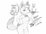  2020 4_fingers anthro antoinette_(el_senor_erizo) barista beverage bow_tie bow_tie_only canid canine chest_tuft coffee coffee_mug cup cute_fangs dated dialogue dirty_talk ear_tuft el_se&ntilde;or_erizo eyebrows featureless_crotch female fingers flat_chested fox front_view half-length_portrait hand_on_hip head_tuft hi_res iris looking_at_viewer mammal monochrome mostly_nude portrait pose prick_ears pupils seductive seductive_eyes signature simple_background smile snout solo spanish_text speech_bubble standing steam taka_studio talking_to_viewer text traditional_media_(artwork) translation_request tuft waiter 