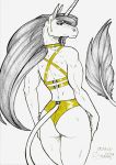  alacorna anthro butt clothing collar ear_piercing equid equine equis_universe female hi_res horn horse mammal muscular muscular_anthro muscular_female panties piercing pinup pose rear_view solo sunny_way traditional_drawing_(artwork) traditional_media_(artwork) underwear 