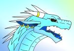  2020 2d ambiguous_gender black_eyes blue_background blue_body blue_scales blue_skin dragon ear_piercing ear_ring feral hi_res ice icewing_(wof) open_mouth piercing scales silhar simple_background solo spikes teeth tongue white_spikes wings_of_fire 