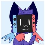  1:1 animated anthro bandanna blue_background blue_body blue_fur blush_lines bounce cute_face domestic_cat felid feline felis france fur hi_res kerchief male mammal nintendo nintendo_switch nonbinary_(lore) octovore purple_body purple_fur short_playtime simple_background smile solo sparkles sparkling_fur spread_wings switch_octovore switcho_(octovore) video_games wings 