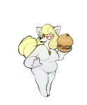  belly big_breasts blonde_hair breasts burger canid canine canis cross cross_necklace domestic_dog eyewear female food glasses hair hi_res huge_breasts jewelry lips mammal maria_(wffl) necklace nude one_eye_closed overweight overweight_female ripy_(artist) simple_background solo wink 