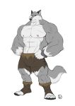  abs anthro biceps canid canine canis clothing digital_media_(artwork) fur furrybob hi_res male mammal muscular muscular_anthro muscular_male nipples pecs simple_background solo standing wolf 