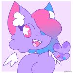  1:1 animated anthro awkwardartist bauble blue_and_pink blue_hair bounce candi_(awkwardartist) female floating_wings fur gradient_hair hair hi_res inner_ear_fluff mammal octovore pink_hair purple_body purple_fur short_playtime solo star_pupils tuft wings 