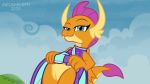  16:9 3_fingers anthro better_version_at_source bottomwear cheerleader_outfit clothed clothing clothing_lift cloud dragon female fingers friendship_is_magic genitals hasbro metalhead97 my_little_pony pussy skirt skirt_lift smile smolder_(mlp) solo widescreen young 