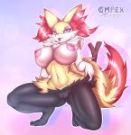  2020 3_toes 5_fingers anthro areola braixen breasts butt_from_the_front claws complextree digital_media_(artwork) eyelashes female fingers genitals hi_res looking_at_viewer navel nintendo nipples pok&eacute;mon pok&eacute;mon_(species) pussy solo toe_claws toes tongue tongue_out video_games 