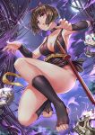  absurdres black_hair breasts choker cleavage commentary_request gloves hair_ribbon highres inuyasha moon night night_sky revealing_clothes ribbon sakasagami_no_yura sky soles sword toeless_legwear toenails toes weapon yougen_kitsune youkai 