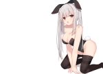  animal_ears blush breasts bunny_ears bunnygirl cleavage gray_hair leotard long_hair mm2k original pantyhose purple_eyes tail third-party_edit twintails white 
