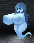  areola big_breasts blue_body blue_skin breasts dot_eyes elfdrago female floating genitals ghost hair hi_res huge_breasts humanoid inside legless levitation long_hair nipples pussy smile solo spirit spooky&#039;s_jump_scare_mansion spooky_(sjm) wall_(structure) 