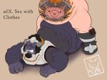  anthro ape armor belly blizzard_entertainment boots camsan_r_s clothing duo english_text footwear forced gorilla haplorhine hi_res human male male/male mammal overwatch overweight primate roadhog_(overwatch) sex slightly_chubby tattoo text torn_clothing video_games winston_(overwatch) 