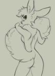  2020 2d10 anthro breasts butt butt_pose digital_media_(artwork) eevee featureless_breasts female fur hair hi_res holding_tail nintendo pok&eacute;mon pok&eacute;mon_(species) pose solo video_games 