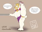  anthro asgore_dreemurr beard bottomwear bovid camsan_r_s caprine cheerleader clothed clothing crossdressing english_text facial_hair flexible goat hi_res male male/male mammal overweight pubes skirt slightly_chubby solo splits spread_legs spreading text training undertale video_games 