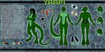  2:1 anthro black_hair blue_eyes butt claws english_text genitals hair hi_res lizard male model_sheet penis pose presentation reptile scales scalie text yarpi yellow_eyes 