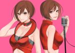  1girl breasts brown_eyes brown_hair holding holding_microphone light_blush looking_at_viewer medium_breasts meiko meriko microphone multiple_views open_mouth red_nails short_hair vocaloid 