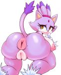  2020 alternate_version_at_source amber_eyes anthro anus areola big_anus big_breasts big_butt black_nose blaze_the_cat blush breasts butt domestic_cat felid feline felis female forehead_gem genitals hair hi_res looking_at_viewer looking_back mammal matospectoru nipples puffy_anus purple_hair pussy simple_background smile solo sonic_the_hedgehog_(series) thick_thighs white_background 