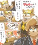  2020 anthro beverage blush canid canine canis clothing coffee comic cute_fangs dog_operator domestic_dog duo eyes_closed hi_res hottophoto japanese_text kemono live-a-hero male male/male mammal necktie procy protagonist_(live-a-hero) shirt text topwear video_games 