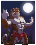  4:5 abs anthro barazoku biceps breasts bulge canid canine clothing coffeecat domestic_cat felid feline felis hair halloween hi_res holidays kemono looking_at_viewer male mammal muscular muscular_anthro muscular_male nude open_mouth pantherine pecs smile solo tiger underwear were werecanid werecanine werewolf 