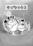  2011 anthro asian_clothing belly blush clothing domestic_cat duo east_asian_clothing eyes_closed felid feline felis fundoshi japanese_clothing japanese_text kemono male male/male mammal monochrome navel overweight overweight_male pantherine snow_utamaru star text tiger underwear water 