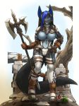  anthro armor armwear axe black_body black_fur black_hair blue_body blue_eyes blue_fur blue_hair boots breasts camel_toe canid canine canis clothed clothing dagger detailed_background elbow_gloves female fluffy fluffy_tail footwear fox fur genitals gloves hair halberd handwear hi_res holding_object holding_weapon legwear link2004 mammal melee_weapon multicolored_body multicolored_fur multicolored_hair open_mouth open_smile polearm smile solo teeth thigh_gap two_tone_body two_tone_fur two_tone_hair weapon wolf 