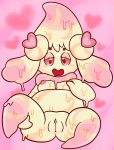  &lt;3 alcremie bedroom_eyes blush bodily_fluids breasts clitoris drooling female genitals gooey hi_res humanoid narrowed_eyes nintendo nipples not_furry pink_background pink_body pink_eyes pok&eacute;mon pok&eacute;mon_(species) pussy saliva seductive simple_background sinribbons slightly_chubby smile solo spread_legs spreading video_games white_body 