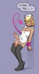  absurd_res balls blonde_hair blush breasts choker clothing demon demon_humanoid dialogue english_text erection genitals gynomorph hair hi_res humanoid intersex jewelry legwear maid_uniform necklace nipples not_furry penis ringed_eyes short_hair simple_background sleepymaid smile solo spade_tail standing stockings tail_coil text uniform 