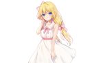  blonde_hair blue_eyes blush bow dress long_hair original rimo summer_dress white 