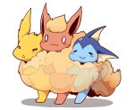  0_0 :3 azuma_minatsu blush closed_mouth commentary_request flareon fur gen_1_pokemon jolteon no_humans paws pokemon pokemon_(creature) smile standing vaporeon white_background x-ray 