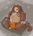  2009 anthro asian_clothing belly blush brown_body brown_fur clothing east_asian_clothing fundoshi fur haplorhine japanese_clothing kemono male mammal monkey navel nipples overweight overweight_male primate sitting snow_utamaru solo underwear 